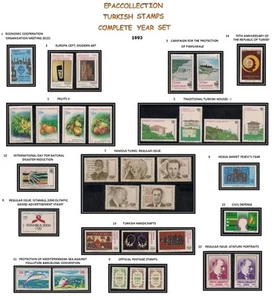 TURKEY 1993, COMPLETE YEAR SET, INCLUDES OFFICIAL AND DEFINITIVE STAMPS, MNH - Picture 1 of 1