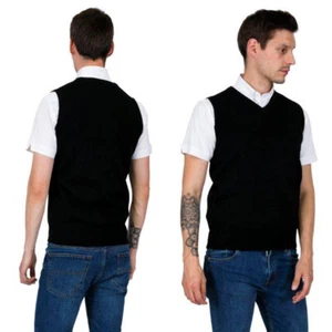Herren Schwarz Strick Relco London Retro V-Ausschnitt Ärmellos Pullover Tank Top - Bild 1 von 1