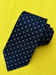 Authentic CHRISTIAN DIOR Window Design On Navy Blue 100% Silk Skinny Necktie Tie - Picture 1 of 9