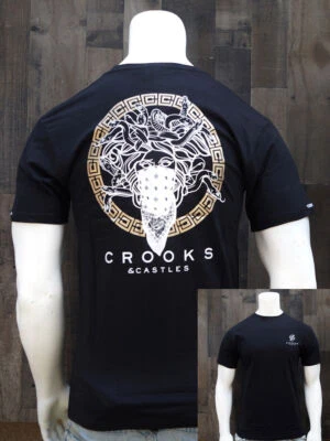 New Crooks Castles Streetwear Back Side Medusa Black Mens S/S T Shirt RCRCA-21 Foto 1 de 4