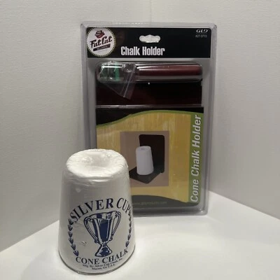 Soporte de tiza de cono de madera montado en la pared para billar/piscina Fat Cat y tiza de cono de taza plateada Foto 1 de 3