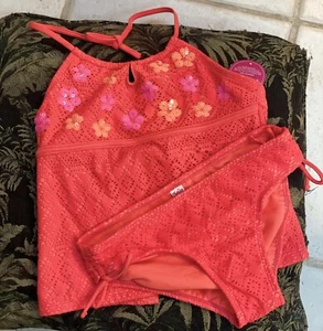 JUSTICE TANKINI SZ 14 LACE FLORAL SEQUINS 🌸 SHIMMERING SUPER CUTE!! - Picture 1 of 3