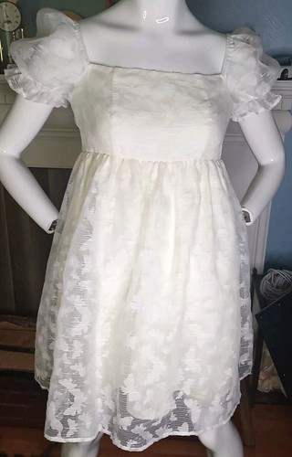 OFF WHITE Abito a farfalla bianco SHEIN Belle collo quadrato manica puff jacquard off