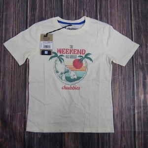 Chubbies NEW NWT Youth S Short Sleeve Tee T Shirt White 70s Sun Palm & Wave - Picture 1 of 3