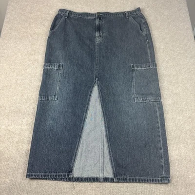 Saia cargo jeans Old Navy feminina 16 azul jeans drapeado coluna fenda bolsos casual - Imagem 1 de 4