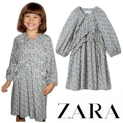 Vestido Zara Niña 6 Volantes Floral Manga Larga Cuello en V Mezcla Lana 6595/098 Foto 1 de 4