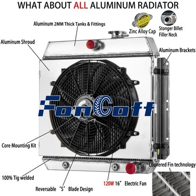 3 Row Radiator Shroud+Fan fit 1949-1954 CHEVY BEL AIR CAR SEDAN COUPE V8 Fongoff Foto 1 de 4