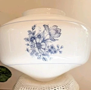 Vintage Blue Floral & White Milk Glass Globe Ceiling Light Shade 6" Tall - Picture 1 of 12