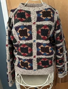 Vintage The Woolrich Knit Wool Sweater Women’s Medium Quilt Granny Square - Picture 1 of 3