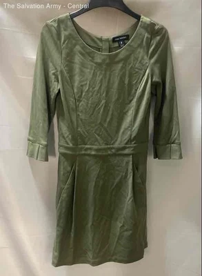 Розовый Tartan женщин зеленый 3/4 рукав круглый вырез назад молнии мини-платье размер средний - Изображение 1 из 4