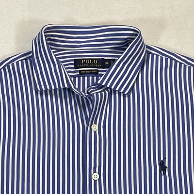 Camisa Polo Ralph Lauren Para Hombres XL Azul Blanco Rayas Tejido Vestido Botón Delantero Foto 1 de 4