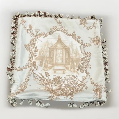 Braemore Garden Goose Down Pillows Toile Accent Throw Pillow Bed Beige Tan  (2) - Image 1 of 4