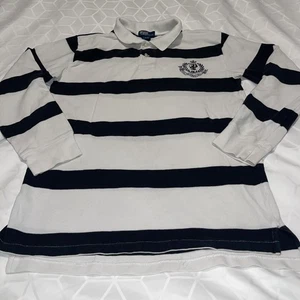 VTG Polo Ralph Lauren Striped Long Sleeve Quarter Button Rugby Boys Size L 14-16 - Picture 1 of 5