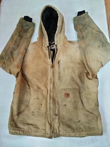 Carhartt Vintage Men's Tan Brown Zip Up Hooded Jacket  14806 DISTRESSED XLG - Picture 1 of 11