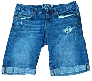 Aeropostale | Bermudas desgastadas de tiro bajo denim azules | Talla 6 para mujer - Imagen 1 de 2