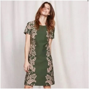 Boden Ponte Shift Dress Mini Short-Sleeves Women’s 10 Green/Pink Floral - Picture 1 of 6
