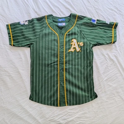 Camiseta vintage Oakland Athletics Starter listra verde média bordada MLB - Imagem 1 de 4