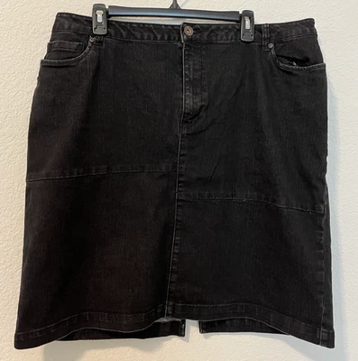 Falda Denim 24/7 Hasta la Rodilla Talla 18W Plus Lápiz Recto Negro Botón Abertura Foto 1 de 4
