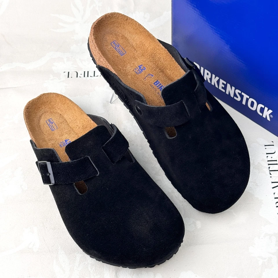 Zuecos Birkenstock Boston Plantilla Suave Negro Gamuza Mujeres y Hombres EU 37-45 Foto 1 de 1