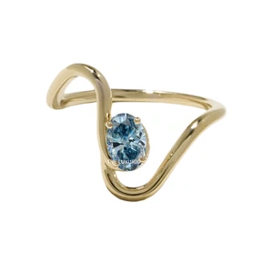 14K Yellow Gold 0.75 Ct IGI Lab Grown Oval Cut Fancy Intense Blue Diamond Ring - Picture 1 of 11