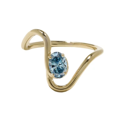 14K Yellow Gold 0.75 Ct IGI Lab Grown Oval Cut Fancy Intense Blue Diamond Ring - Image 1 of 4
