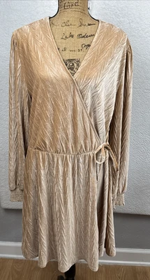 Cato Cream Crushed Velvet Wrap Dress Long Sleeve Womens XL  V Neck Holiday Party - Image 1 of 4