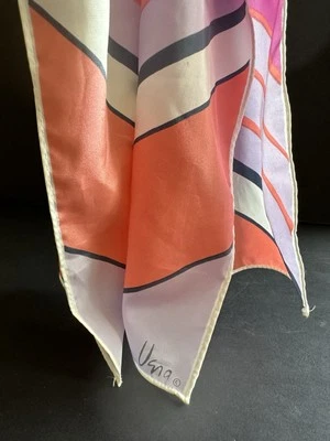 De Colección Vera Neumann Bufanda Seda Rayas Rosa Lavanda Naranja Azul Marino 10x40 Verano Foto 1 de 4