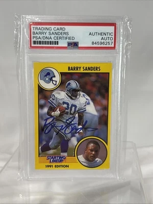 Barry Sanders 1991 Starting Lineup Football Autograph Card #20 PSA Authentic - Image 1 of 3