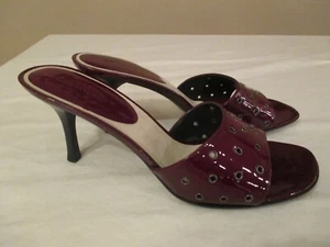 Calvin Klein Womens SANDAL Percy Sz 8 1/2 M Slide 3" Heel Red Maroon Patent - Picture 1 of 9