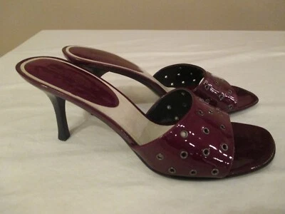 Calvin Klein Womens SANDAL Percy Sz 8 1/2 M Slide 3" Heel Red Maroon Patent - Image 1 of 4