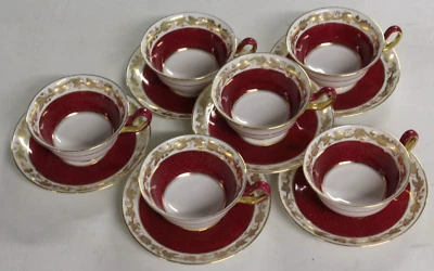 6 tazas y platillos de rubí en polvo Wedgwood Bone China England Whitehall W3994 Foto 1 de 4