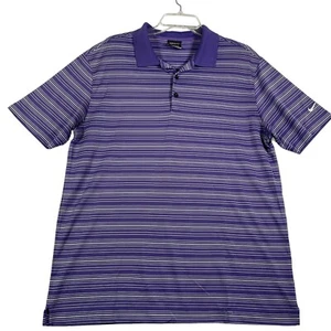 Nike Golf Polo Shirt Mens L Purple White Striped Swoosh Dri-Fit Short Sleeve - Picture 1 of 9