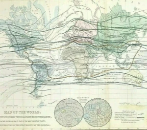 World Map Exhibiting Chief Physical Features by Hall Longman & Co 1854 - Picture 1 of 2