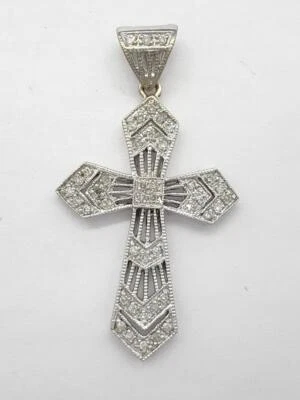 Colgante Cruz Religiosa Diamante Oro Blanco Sólido 14K (AP1114867) Foto 1 de 4