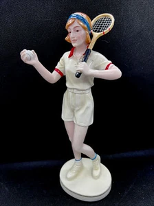 Vintage Woman Tennis Player Gloss Finish Porcelain Figurine 11.5" Tall - Picture 1 of 7