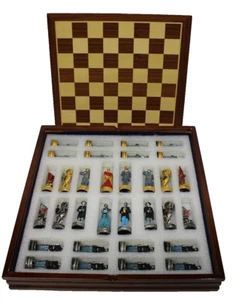 Bürgerkrieg Schachspiel handbemalt Brett Aufbewahrungsbox 32 Teile 2,5" hoch 14" Box - Bild 1 von 13