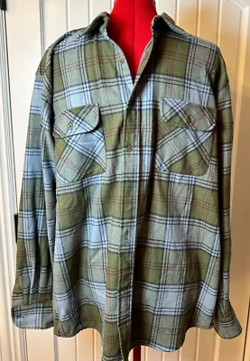 Pendleton Wool Field Flannel Button Up Shirt Mens Size L Olive blue Plaid NICE - Image 1 of 4