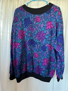 Vintage Loom Wear 80s Colorful Mosaic Flower Pullover Sweater - Picture 1 of 2