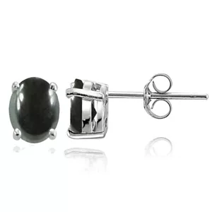 Sterling Silver Simulated Hematite 8x6mm Oval Solitaire Stud Earrings - Picture 1 of 3