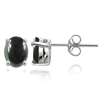 Sterling Silver Simulated Hematite 8x6mm Oval Solitaire Stud Earrings - Image 1 of 3