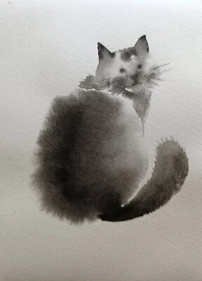 Original Artwork Modern Painting BLACK CAT Portrait Animal Pet Arts Wall Gift A6 - Image 1 of 4