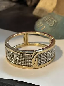 GORGEOUS VTG 80’s RHINESTONE & GOLD PLATED HINGE BRACELET-COSTUME JEWELRY - Picture 1 of 5