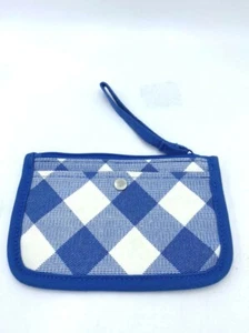NEW Lands End Blue White Plaid Gingham Canvas Wristlet Zip Top - Picture 1 of 3