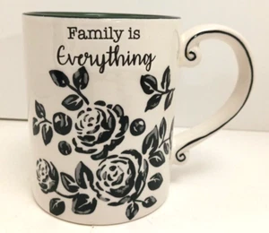 Cracker Barrel Stoneware Black Roses Coffee Mug "Family is Everything" Etched - Picture 1 of 5