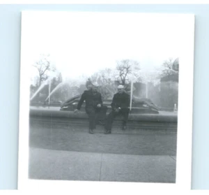 Vintage Photo 1956, 2 USCG Soldiers Posed On Fountain Phila PA, 2x2, Black White - Picture 1 of 2