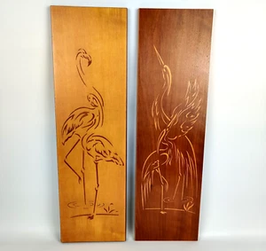 Pareja de murales vintage años 60 motivo garza flamenco 62cm - Imagen 1 de 17