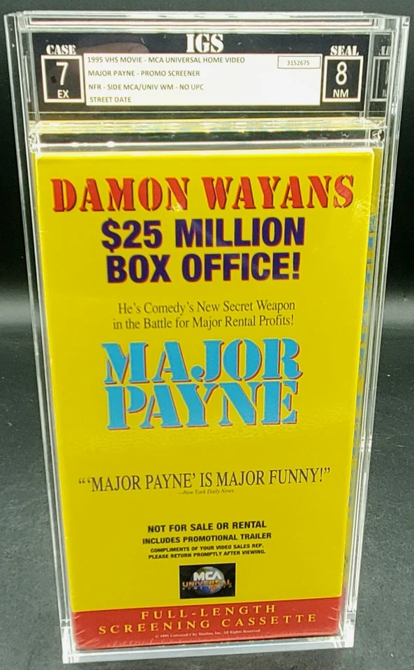 Promo Screener IGS 1995 7-8 MAJOR PAYNE VHS GRADED MOVIE CGC VGA  - Image 1 of 3