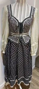 Gunne Sax Womens Floral Lace V-Neck Long Sleeve Prairie Midi Dress Size 11 - Picture 1 of 19