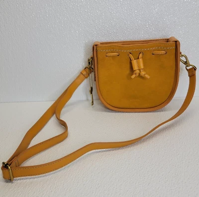 Fossil Yellow Suede Leather Drawstring Crossbody Belt Bag EUC - Image 1 of 4