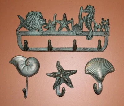 4-Beach Bathroom Towel Bar Rack / Wall Hooks, Beach Style Decor,Hanging Storage - Image 1 of 4